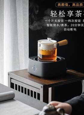 电陶炉煮茶器木柄侧把玻璃烧水壶黑茶白茶煮茶壶小型电热茶炉套装