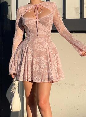 Women's dress set with lace horn, long sleeved suspender,