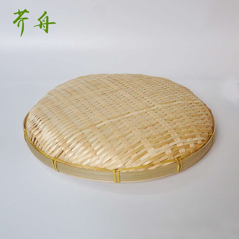 竹编簸箕圆形盘子米筛子手工竹篮收纳筐竹篓托盘酒店农家商用餐具