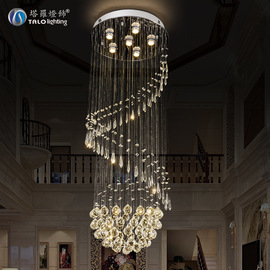 跨境复式楼梯长吊灯旋转螺旋，吧台水晶吊灯，简约现代创意客厅灯具