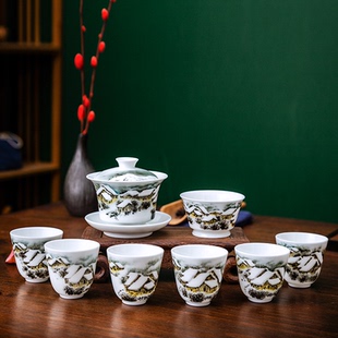 雪景图陶瓷茶具国家级刘培竹大师主人杯陶瓷盖碗功夫茶器家用送礼