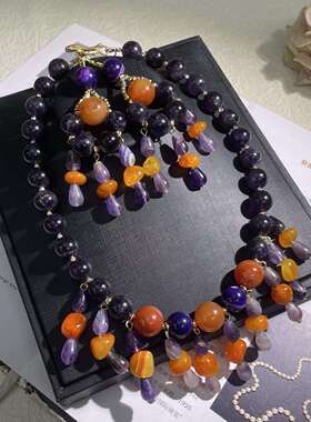 【蜜南】monies风中古vintage 天某石紫水晶拼玛瑙时尚百搭款套装