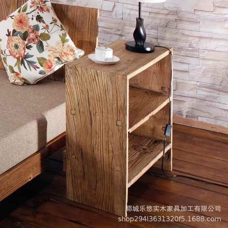 老榆木门板沙发边几实木复古家用层架多宝阁展示架床头置物柜