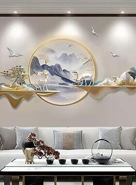 3d新中式挂画带灯光客厅装饰画沙发背景墙灯画大气玄关山水立体画