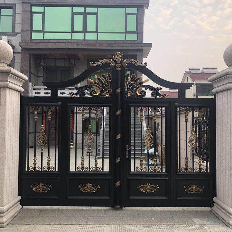 厂家铝合金农村防盗庭院大门 别墅小区欧式豪华铝艺平双开门