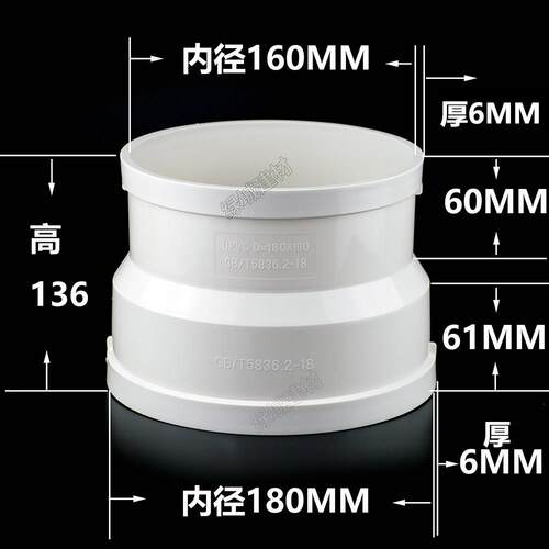 PVC200*180*160同心大小头油烟机排烟管大小头 异径直接 变径直接
