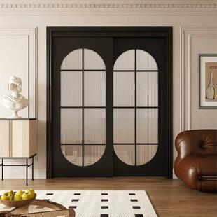 折叠门圆弧拱形门实木阳台门吊轮门书房门卧室门法式双门玻璃门