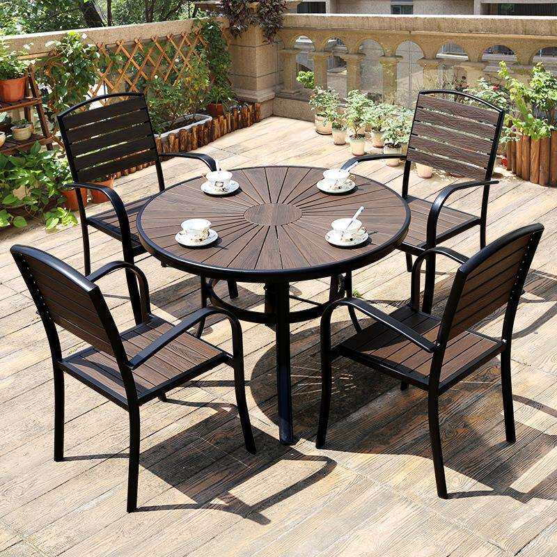 户外桌椅塑木组合室外阳台餐桌花园防水防晒休闲别墅庭院圆桌椅子