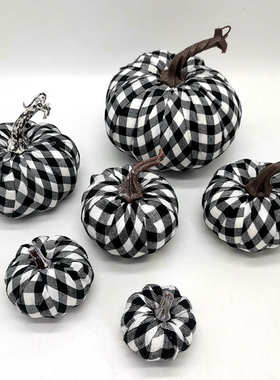 模型橙色格子布电商南瓜热卖仿真圣诞礼品南瓜格子布黑白