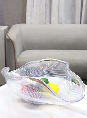 现极简条纹炫彩琉璃果盘托盘客厅餐厅酒店售楼处软装家居装饰品