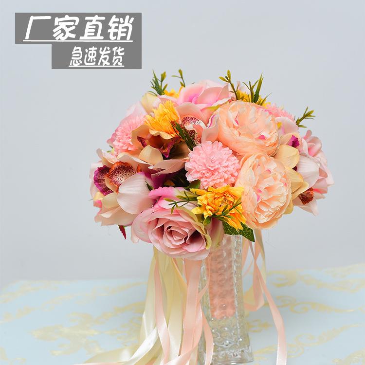 欧式新娘手捧花 婚庆仿真花 婚礼玫瑰花束拍照摄影高档手捧花球