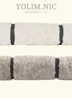 民宿酒店装饰长条装形枕圆枕毛拼接CTC皮革现代简约样板间软毛抱