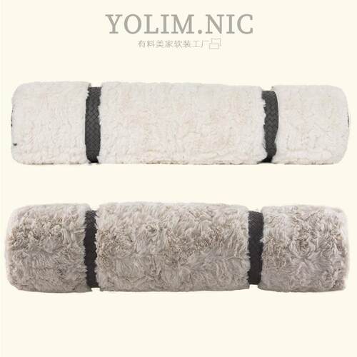 民店酒装饰长条形抱枕圆枕毛宿毛接皮拼革现代简IYA约样板间软装