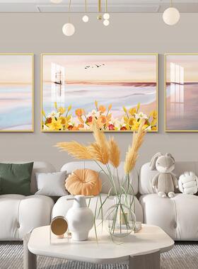网红现花大海北欧发客厅装饰画风沙背景挂墙画海代简约风景三联画