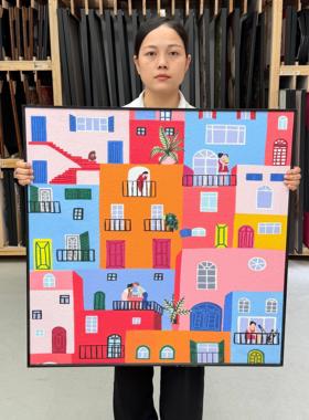 北欧小房子装饰画客厅餐厅书房儿童房卧室画J035原木风挂画8080