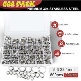 批发600PCS盒装 33.1mm 304不锈钢单耳无极卡箍喉箍软管夹5.3