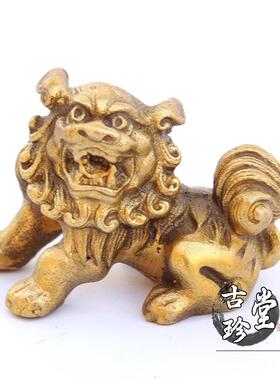 纯铜福州卧狮一对迷你版可爱小铜狮子桌面家居装饰工艺品摆件