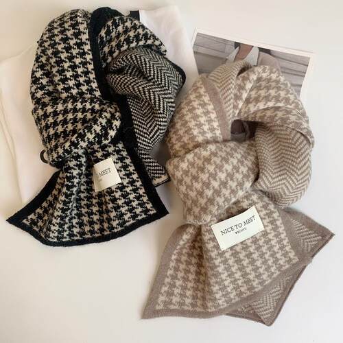 2025 New Winter Houndstooth Scarf for Women, Korean Style Ve