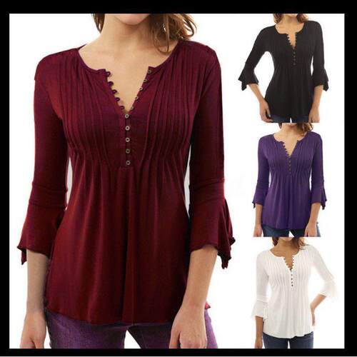 Women's top, women's seven quarter flared sleeve collar,
