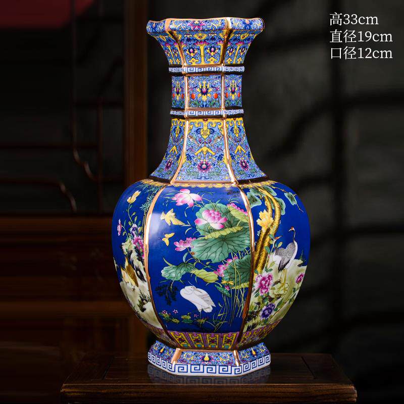 高档景德镇柜陶瓷花仿古蓝色品珐琅彩家居客厅插花酒瓶博古架装饰