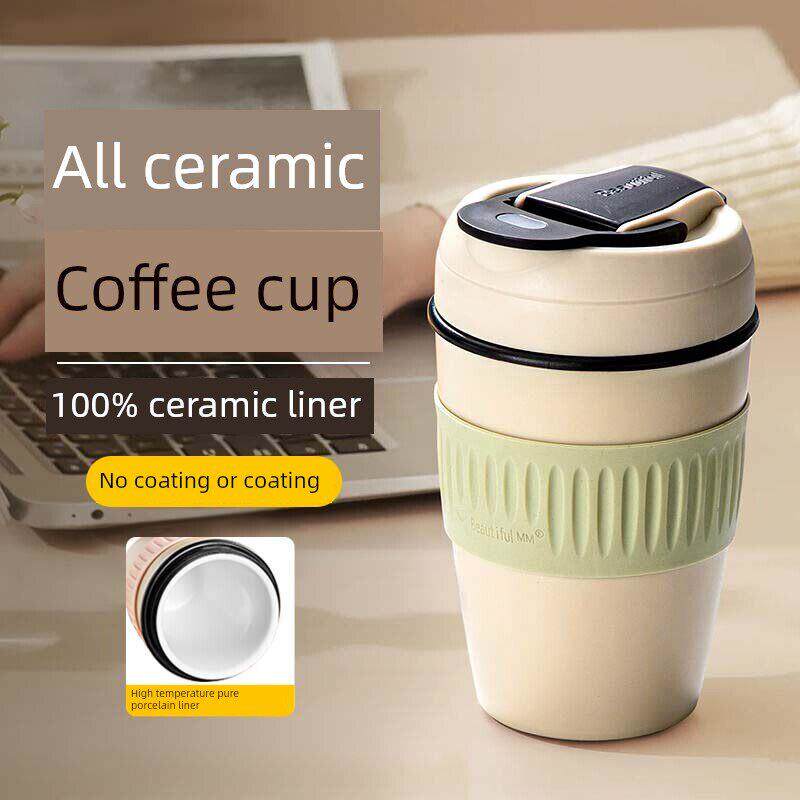 咖啡杯陶瓷内胆保温杯便携式随行杯带盖双饮小巧小容量吸管杯