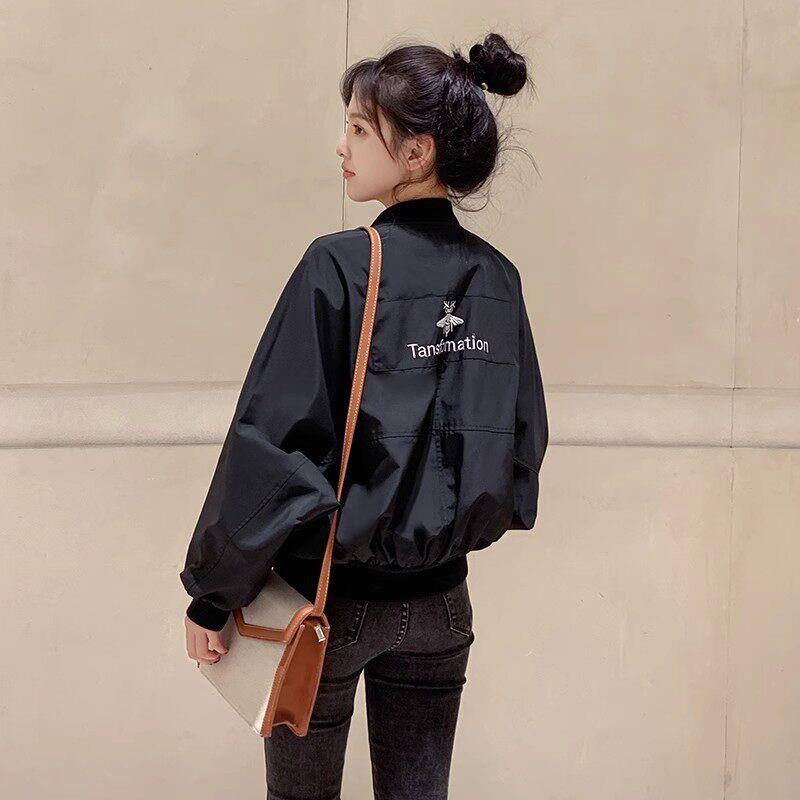 法国Rouje Moaks黑色刺绣棒球服女秋2025百搭小个子短款夹克外套