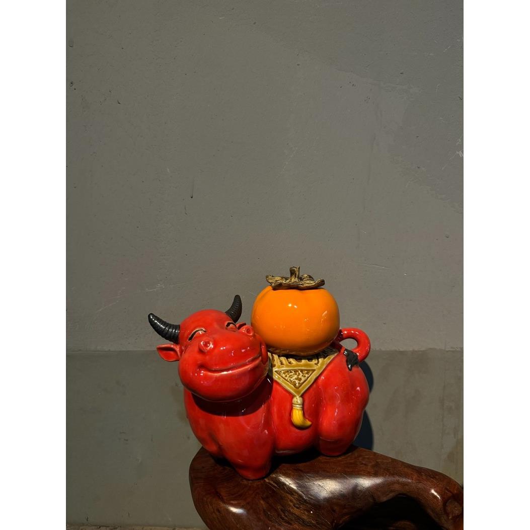 高档创牛气摆冲天牛柿摆件店铺开业办公室乔迁装饰品势运如虹意陶