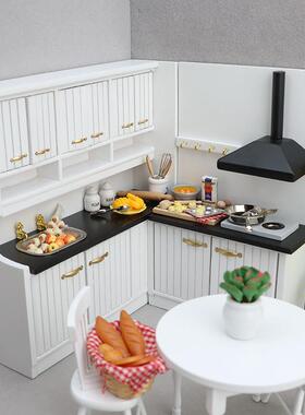 1：M653-654o12dollhus房e娃娃两屋厨房场景模型白色欧式厨件套