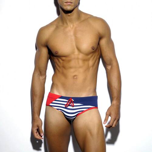 Men's striped diagonal triangle swimming trunks with small