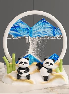 简约3D艺术熊猫流沙画摆件创意礼品生日解压解闷沙漏客厅家居饰品
