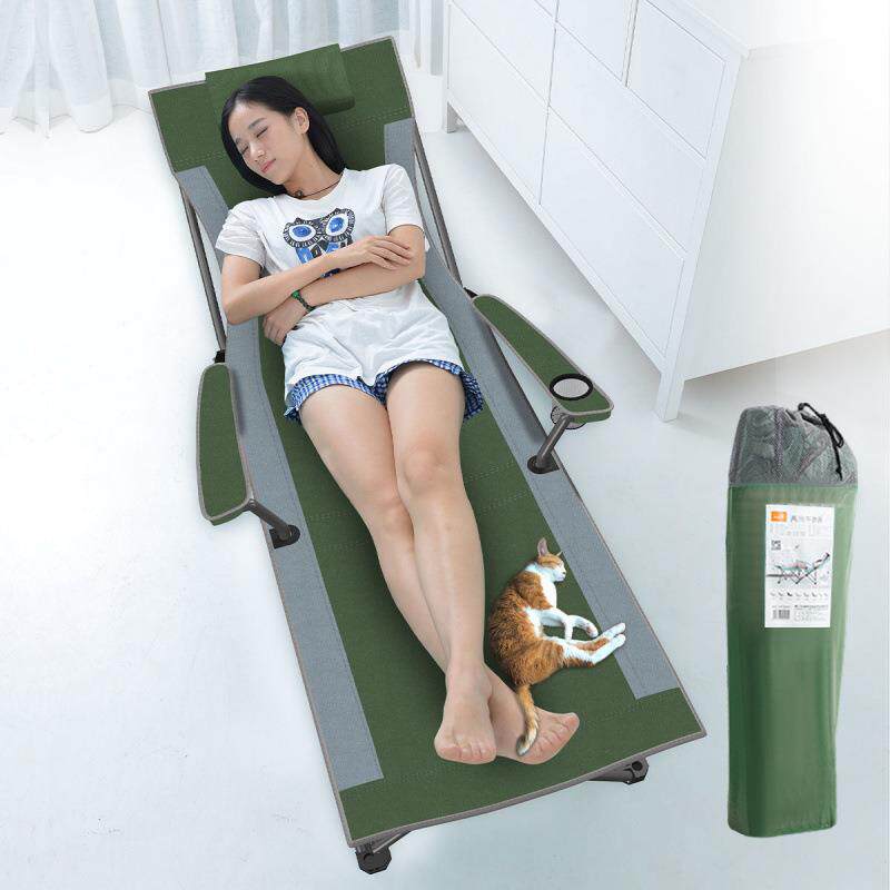 户外折叠躺椅透气高背椅露营野营折叠凳办公室午休床带置物筐