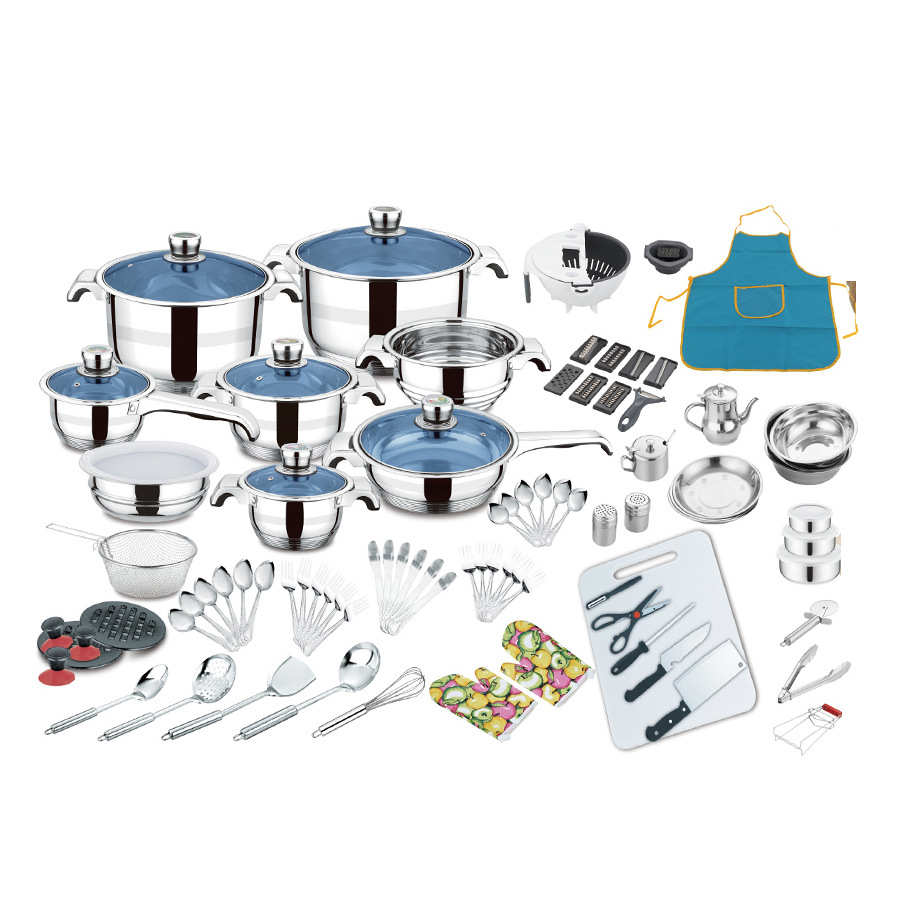 FUNITE 厂家不锈钢炊具100PCS cookware sets套装锅出口炊具组合