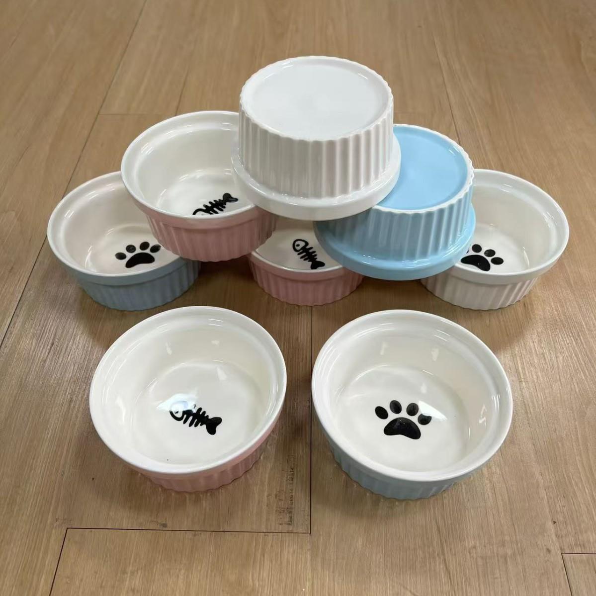 黑色猫碗外贸库存微瑕陶瓷宠物碗色釉可爱猫咪食盆狗碗宠物喝水碗