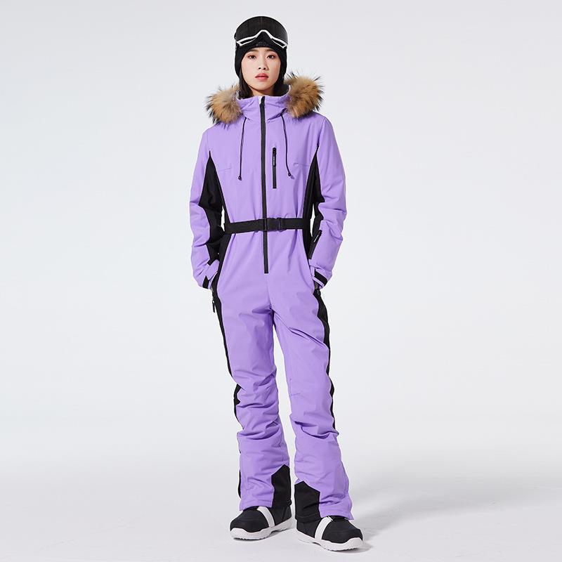 连体滑雪服女款修身冬季户外防风防水保暖滑雪衣双板滑雪服连体