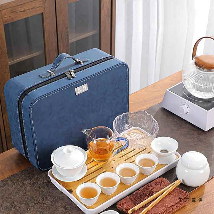 车载羊脂玉旅行茶具陶瓷盖碗茶壶杯白瓷家用简约中式整套便携定