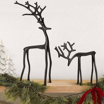 Set of 2 Black Reindeer Statues合金圣诞小雕像黑色驯鹿雕像