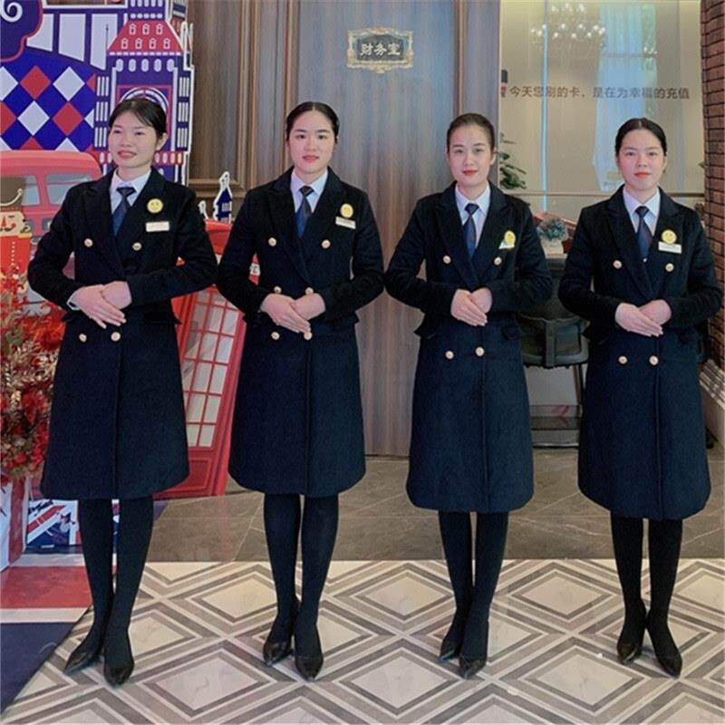 酒店前台工装珠宝店工作服大衣女冬售楼职业装呢子外套中长款4S店