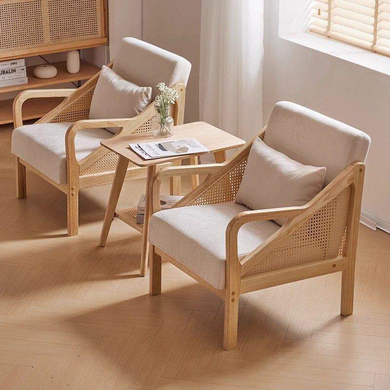 接待会客洽谈实木单人沙发椅北欧现代简约民宿椅子阳台茶几休闲椅