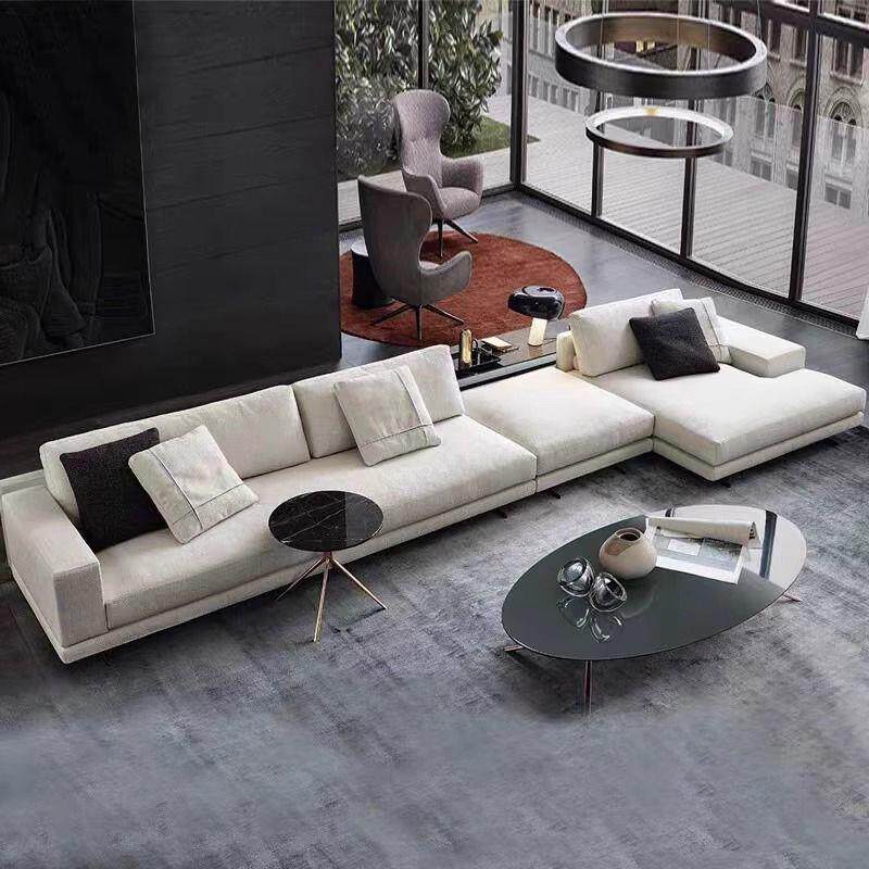 意式极简蒙德里安棉麻布艺皮组合客厅转角轻奢大平层沙发