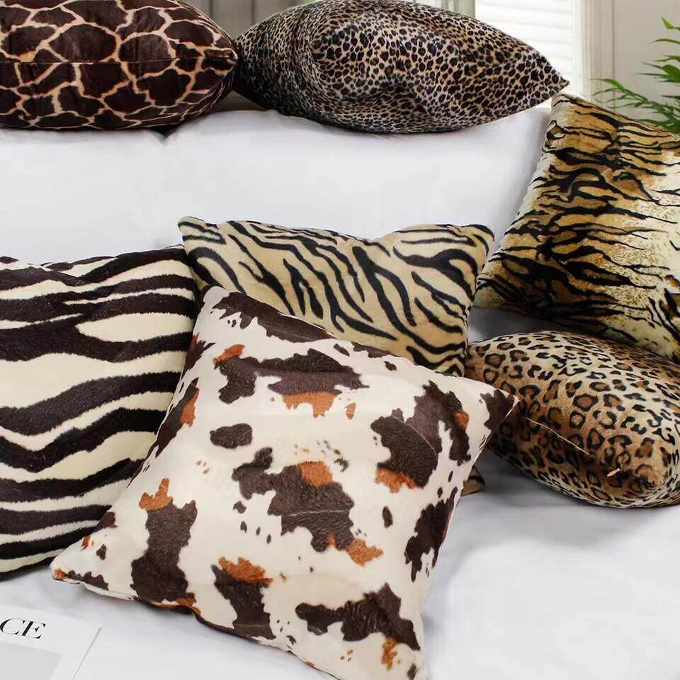 短毛绒豹纹动物纹虎纹家居印花毛绒沙发靠枕套 pillow cover case图片