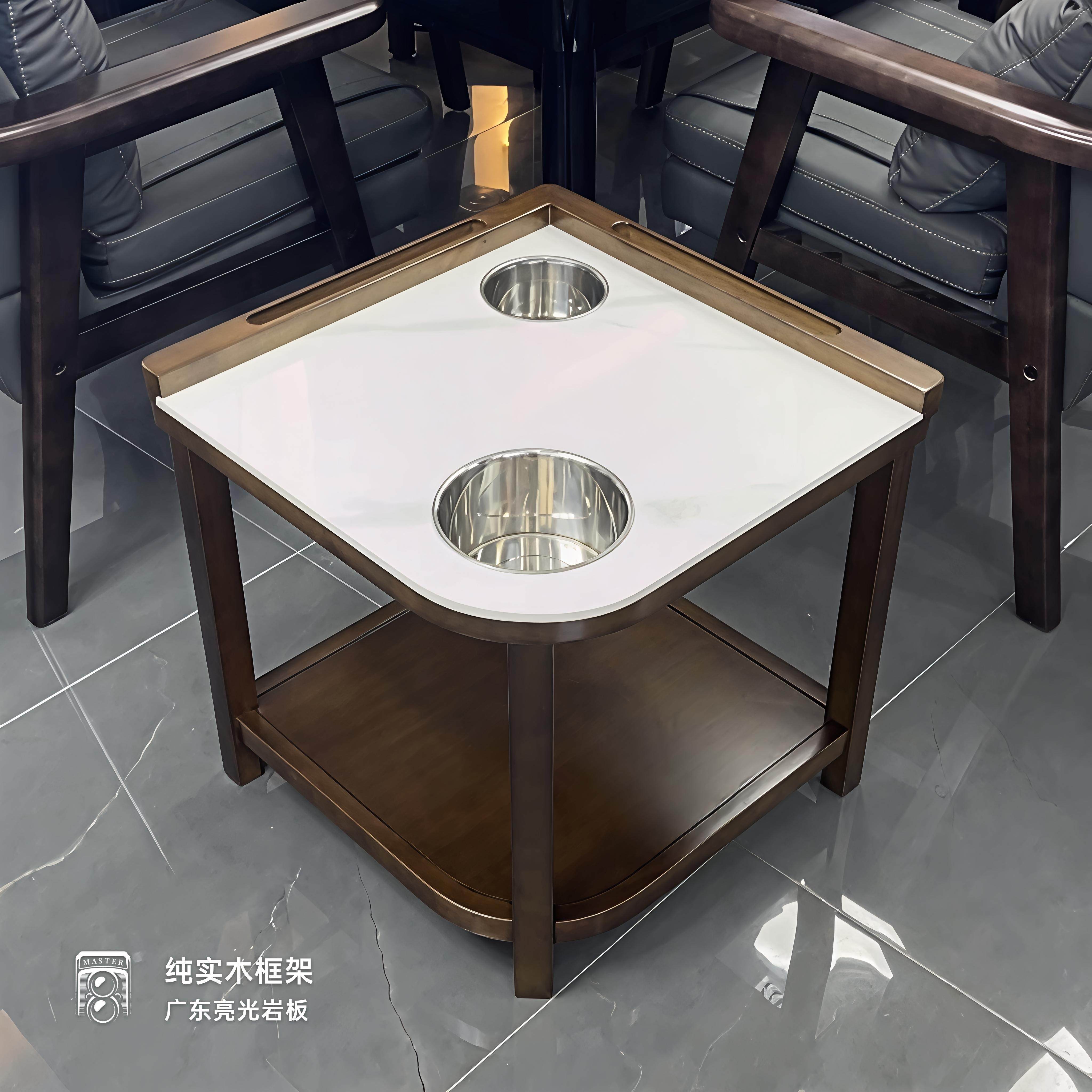 实木茶几高档麻将机麻将馆边几棋牌室专用岩板茶水架茶楼置物架