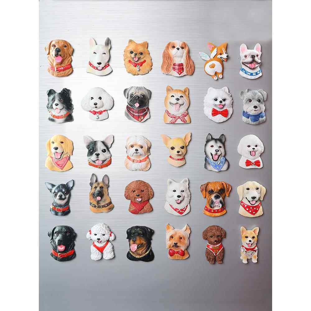 可爱仿真小狗冰箱贴柴犬巴哥博美3d立体装饰个性创意吸铁石磁贴