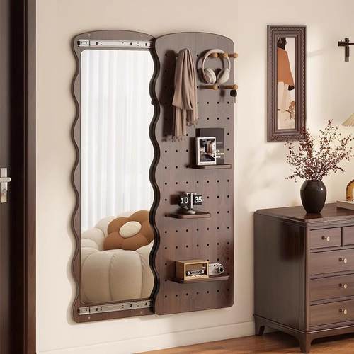 隐形推拉全身镜子木质洞洞板穿衣镜家用可关闭壁挂墙玄关试衣镜