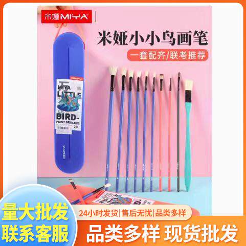 米娅水粉笔小小鸟美术生油画专用丙烯画笔套装色彩10支装扇形笔