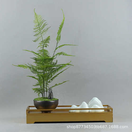 新中式简约仿真文竹工艺品摆件售楼处绿植装饰品会所橱窗柜软装
