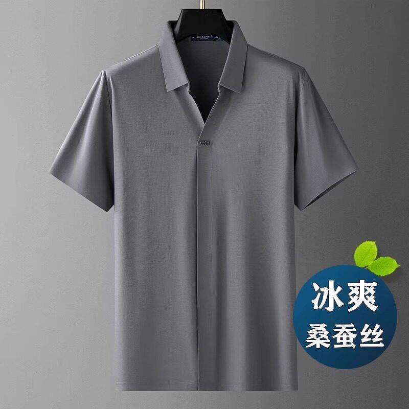 高端桑蚕丝polo衫短袖男士夏季薄款爸爸宽松商务休闲冰丝t恤上衣