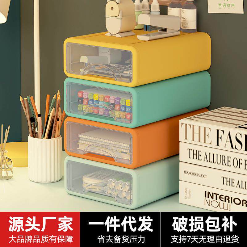 抽屉式桌面收纳盒塑料文具透明储物盒办公室化妆品多层整理收纳架