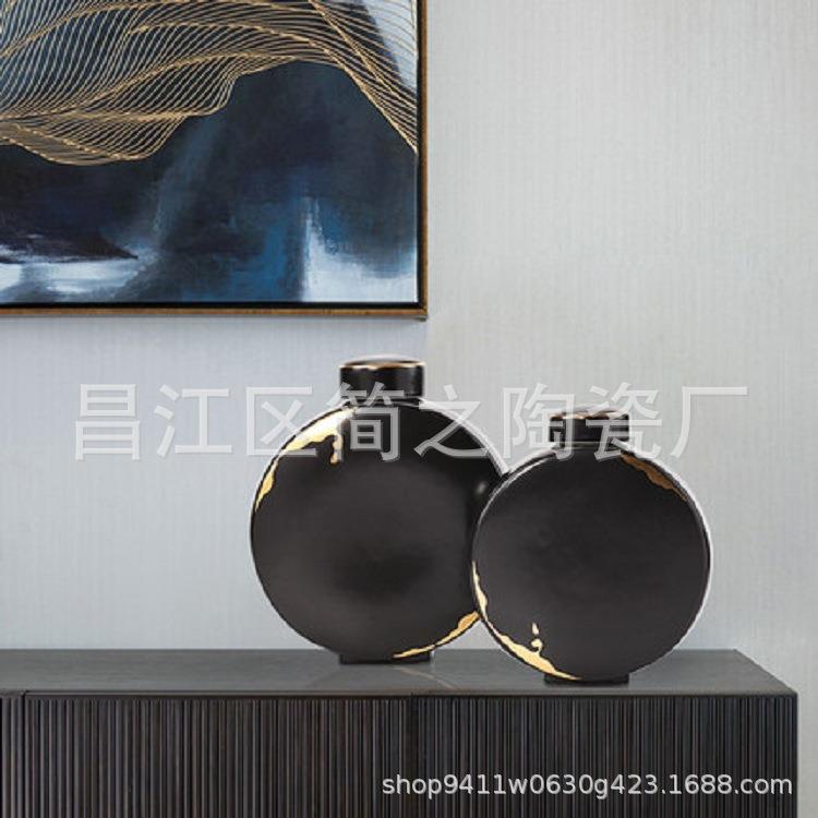 新中式陶瓷描金花瓶鹿摆件复古客厅储物罐家居酒柜电视柜装饰罐子