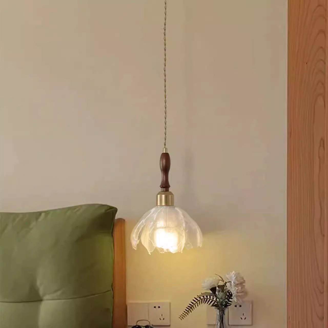 花朵吊吊灯中古古卧室复单头悬挂小灯花瓣创线意设计艺术床头241