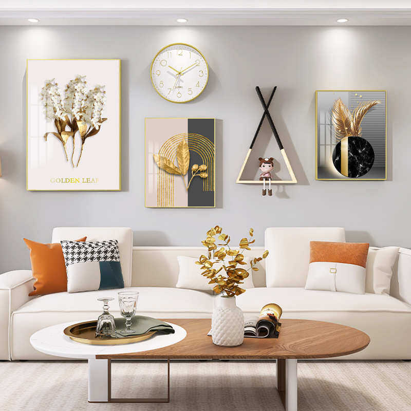 现代简约客厅装饰画沙发背景墙壁画轻奢带挂钟北欧风抽象组合挂画,家居饰品,现代装饰画,淘宝优惠券,粉丝福利购,淘宝优惠卷
